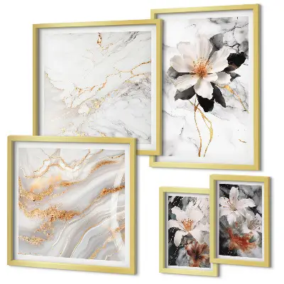 Framed photo set flowers marble elegance design