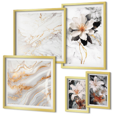 Framed photo set Flowers marble elegance