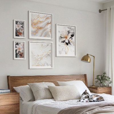 Framed photo set Flowers marble elegance