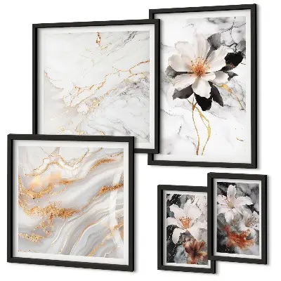 Framed photo set flowers marble elegance design