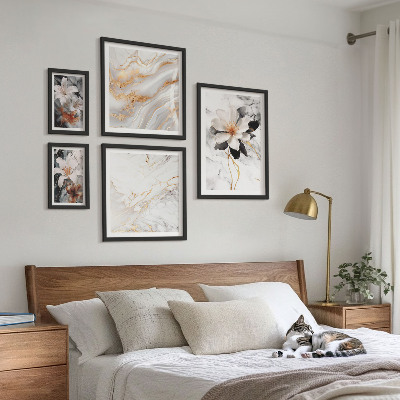 Framed photo set Flowers marble elegance