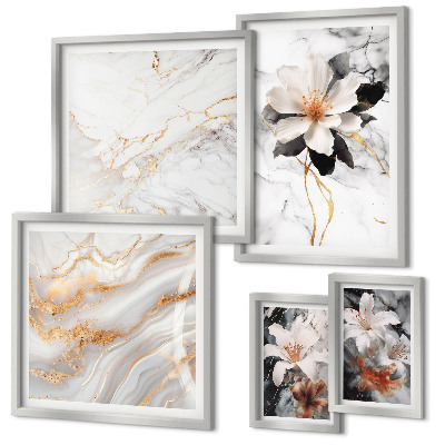 Framed photo set Flowers marble elegance