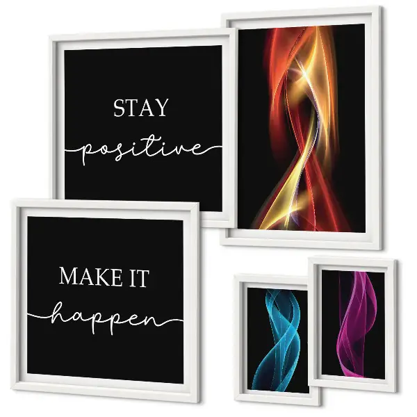 5-piece wall art set with quotes, light patterns, and inspirational designs