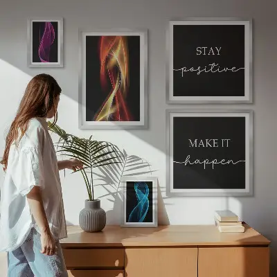 5-piece wall art set with quotes, light patterns, and inspirational designs