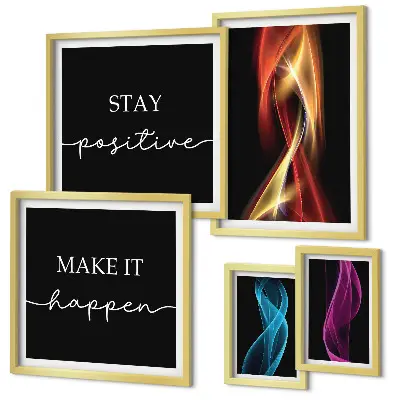 5-piece wall art set with quotes, light patterns, and inspirational designs