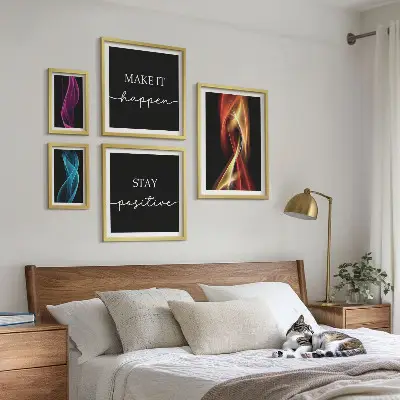 5-piece wall art set with quotes, light patterns, and inspirational designs