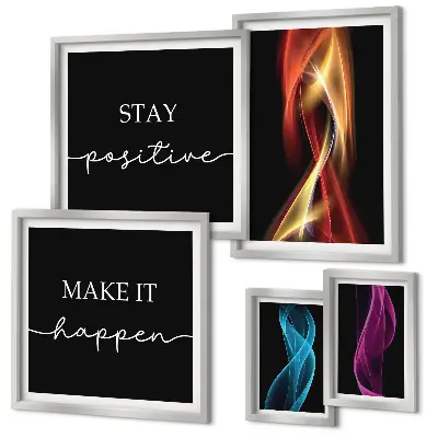 5-piece wall art set with quotes, light patterns, and inspirational designs
