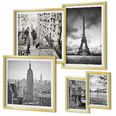 Gallery wall city landscapes and architectural icons