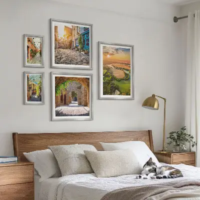 Set of 5 wall art pieces featuring charming picturesque streets