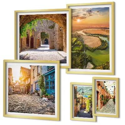 Set of 5 wall art pieces featuring charming picturesque streets