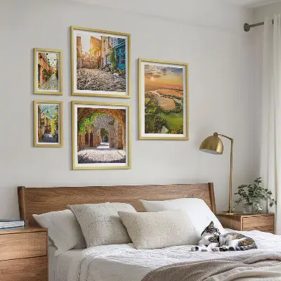 Set of 5 wall art pieces featuring charming picturesque streets