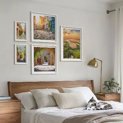 Set of 5 wall art pieces featuring charming picturesque streets