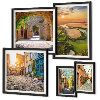 Set of 5 wall art pieces Charming, picturesque streets