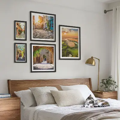 Set of 5 wall art pieces featuring charming picturesque streets