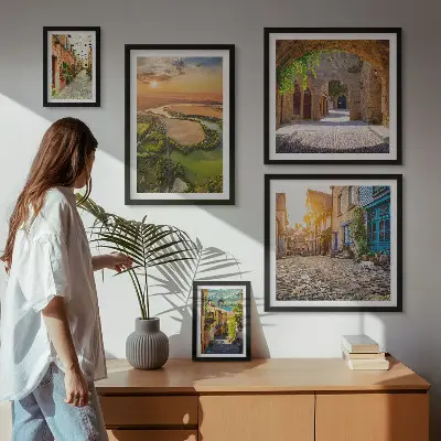 Set of 5 wall art pieces featuring charming picturesque streets