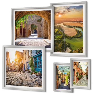 Set of 5 wall art pieces Charming, picturesque streets