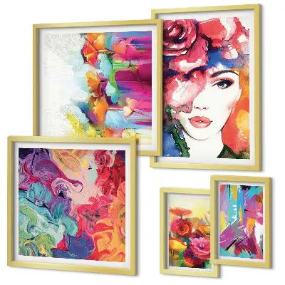 Colorful abstract portrait wall art set set of 5 pieces