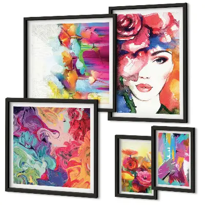 Colorful abstract portrait wall art set set of 5 pieces