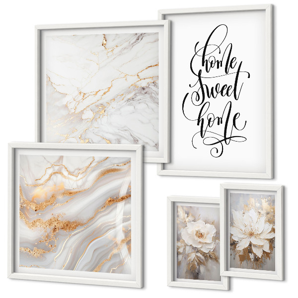Gallery wall Stylish flowers marble interior