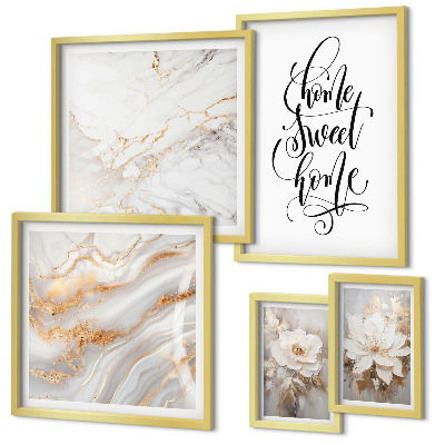 Gallery wall Stylish flowers marble interior