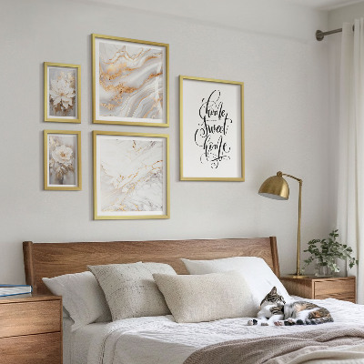 Gallery wall Stylish flowers marble interior