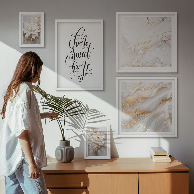 Gallery wall Stylish flowers marble interior