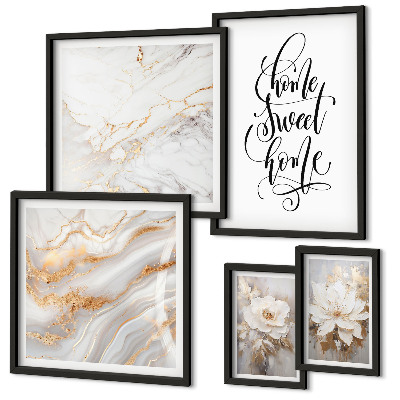 Gallery wall Stylish flowers marble interior