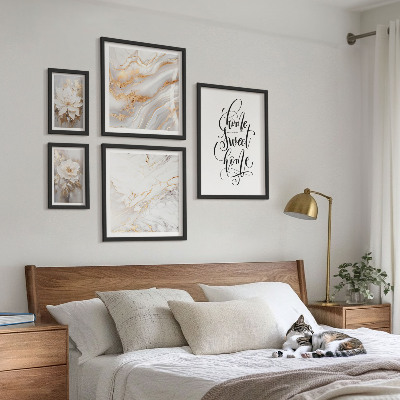 Gallery wall Stylish flowers marble interior