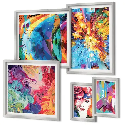 Set of 5 abstract colorful wall art pieces colorful compositions composition set