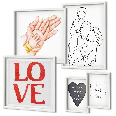 Framed photo set featuring themes of family, love, warmth, and happiness