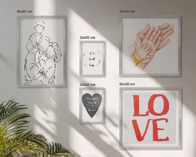 Framed photo set featuring themes of family, love, warmth, and happiness