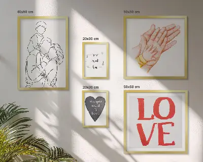 Framed photo set featuring themes of family, love, warmth, and happiness