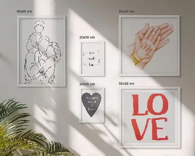 Framed photo set featuring themes of family, love, warmth, and happiness