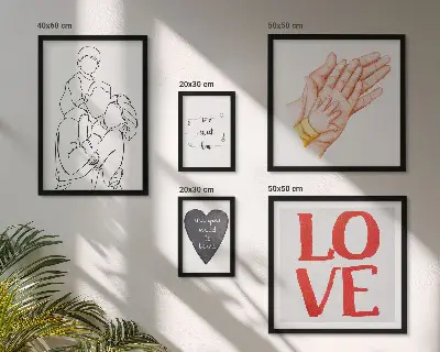 Framed photo set featuring themes of family, love, warmth, and happiness