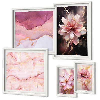 Set of 5 wall art pieces Pink floral arrangements