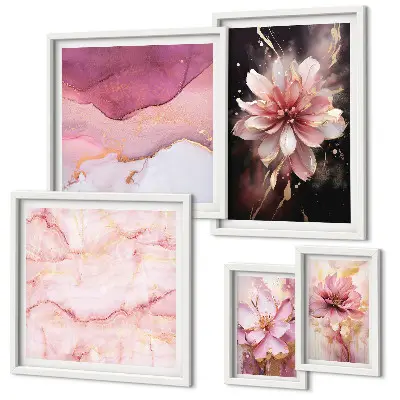 Pink floral wall art set set of 5 pieces