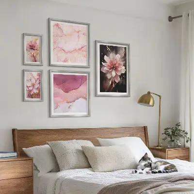 Pink floral wall art set set of 5 pieces