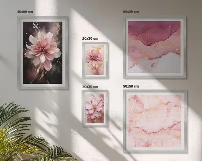 Pink floral wall art set set of 5 pieces