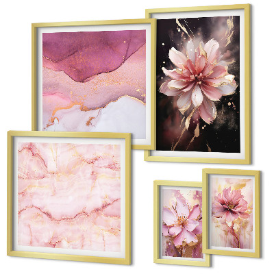 Set of 5 wall art pieces Pink floral arrangements