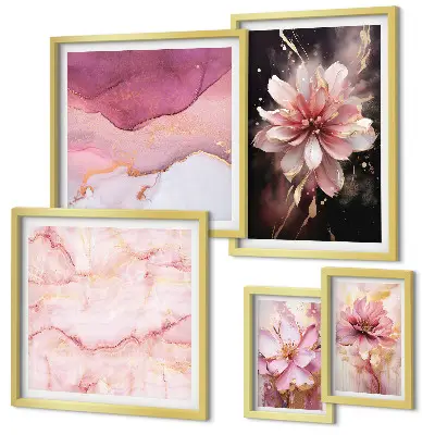 Pink floral wall art set set of 5 pieces