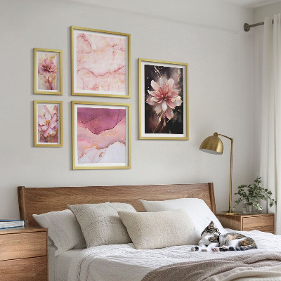 Set of 5 wall art pieces Pink floral arrangements