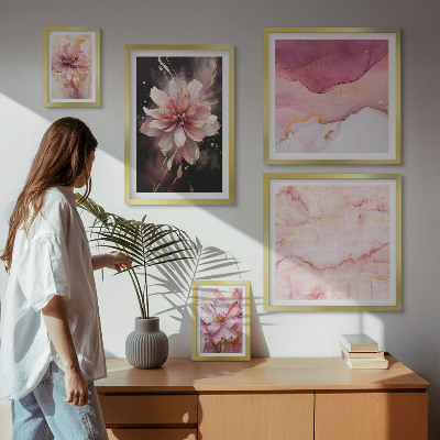 Set of 5 wall art pieces Pink floral arrangements