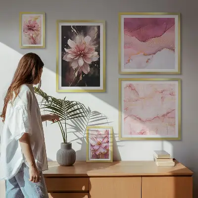 Pink floral wall art set set of 5 pieces