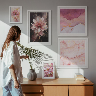 Set of 5 wall art pieces Pink floral arrangements