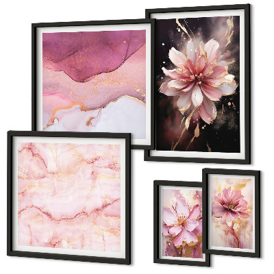Set of 5 wall art pieces Pink floral arrangements