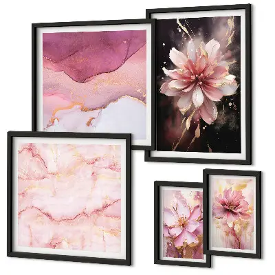Pink floral wall art set set of 5 pieces