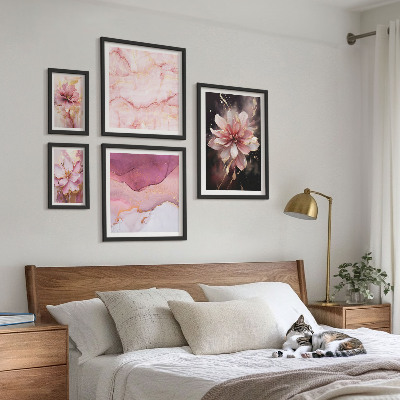 Set of 5 wall art pieces Pink floral arrangements