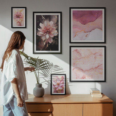 Set of 5 wall art pieces Pink floral arrangements