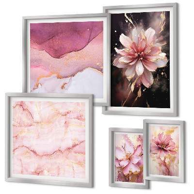 Set of 5 wall art pieces Pink floral arrangements