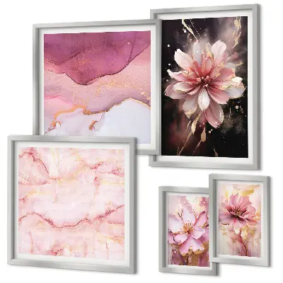 Pink floral wall art set set of 5 pieces